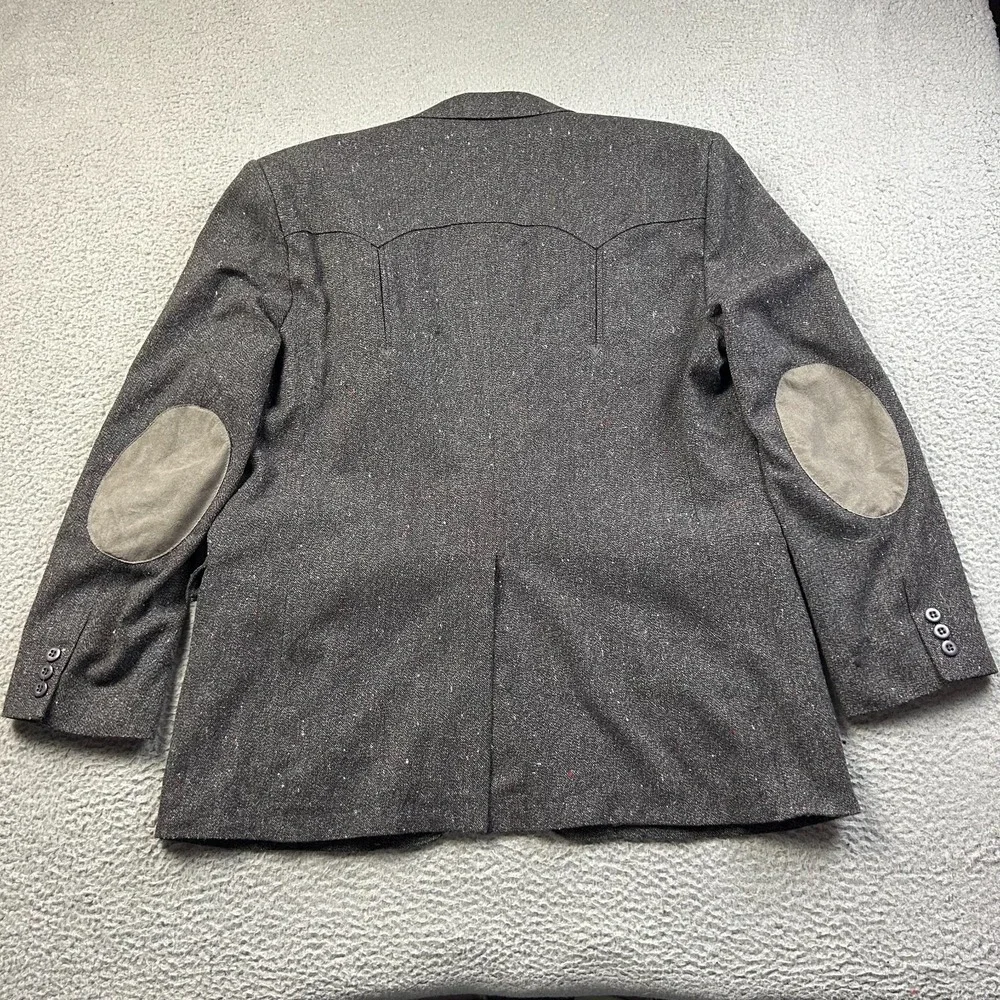 Circle S Mens Blazer Sport Coat Jacket Gray Flecked Elbow Patches USA Made 46R